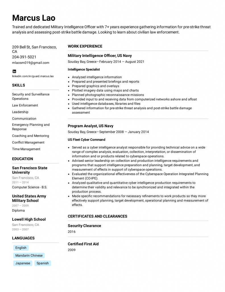 military resume help